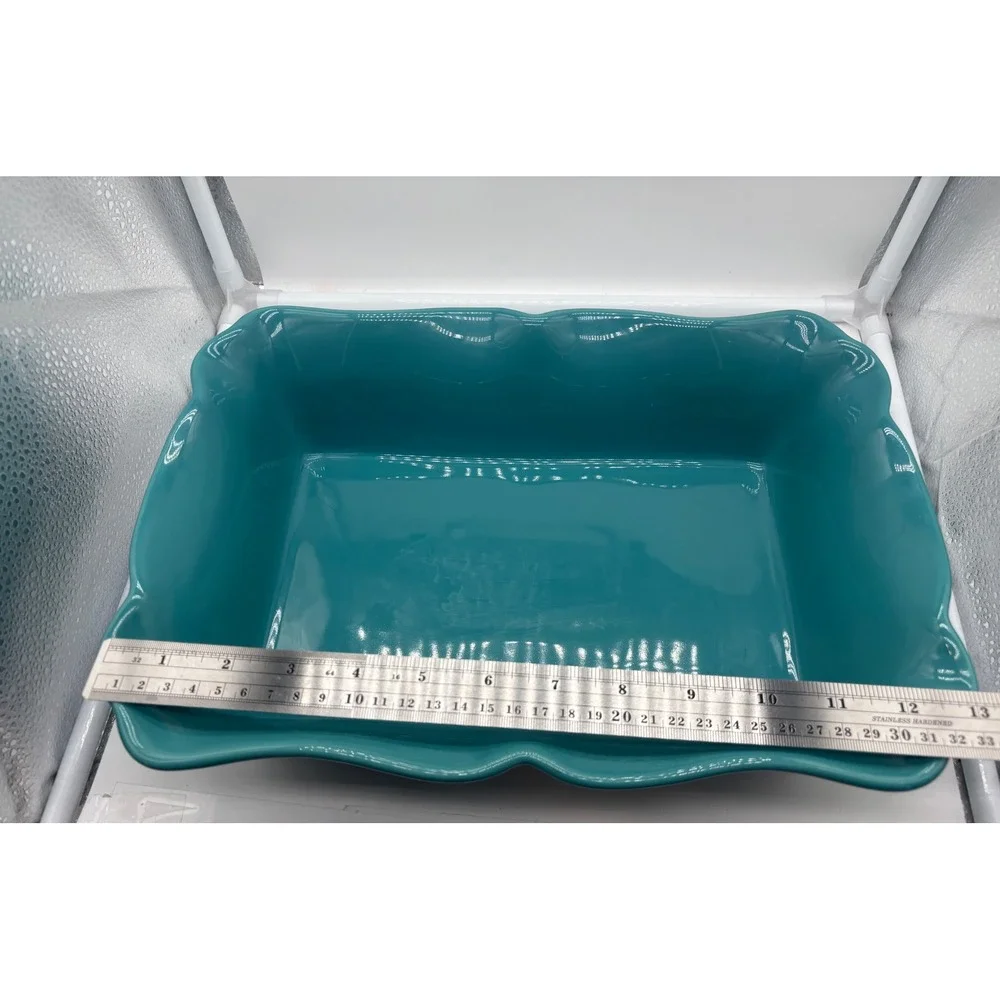 Pioneer Woman Teal Turquoise Ceramic Casserole Baking Dish Ruffled Edge 9x13